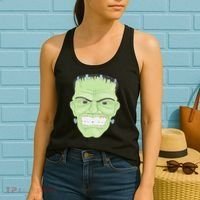 Halloween Frankenstein Head Terrifyingly Green Snarling Head Women's Tank Top thumb 2
