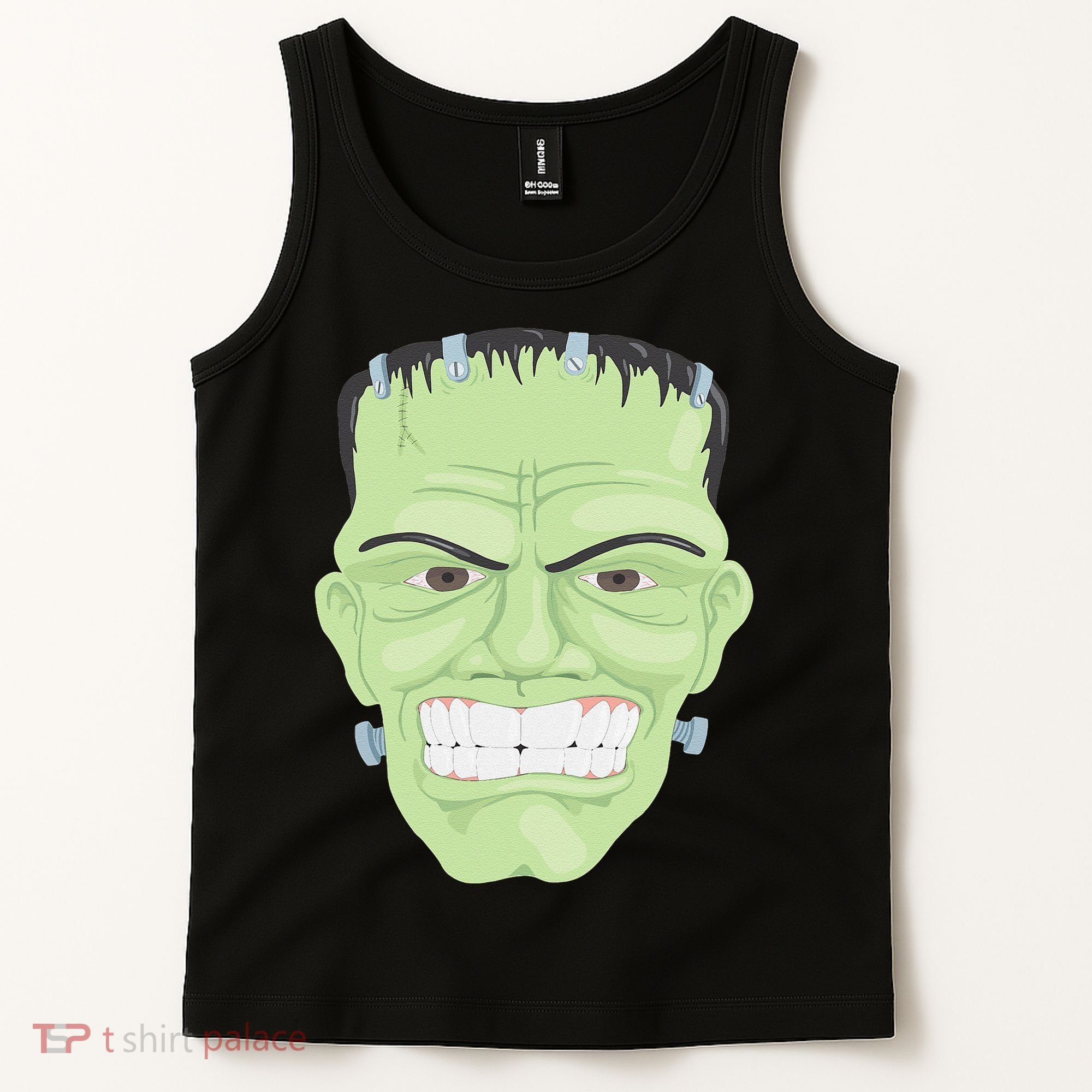 Halloween Frankenstein Head Terrifyingly Green Snarling Head Tank Top