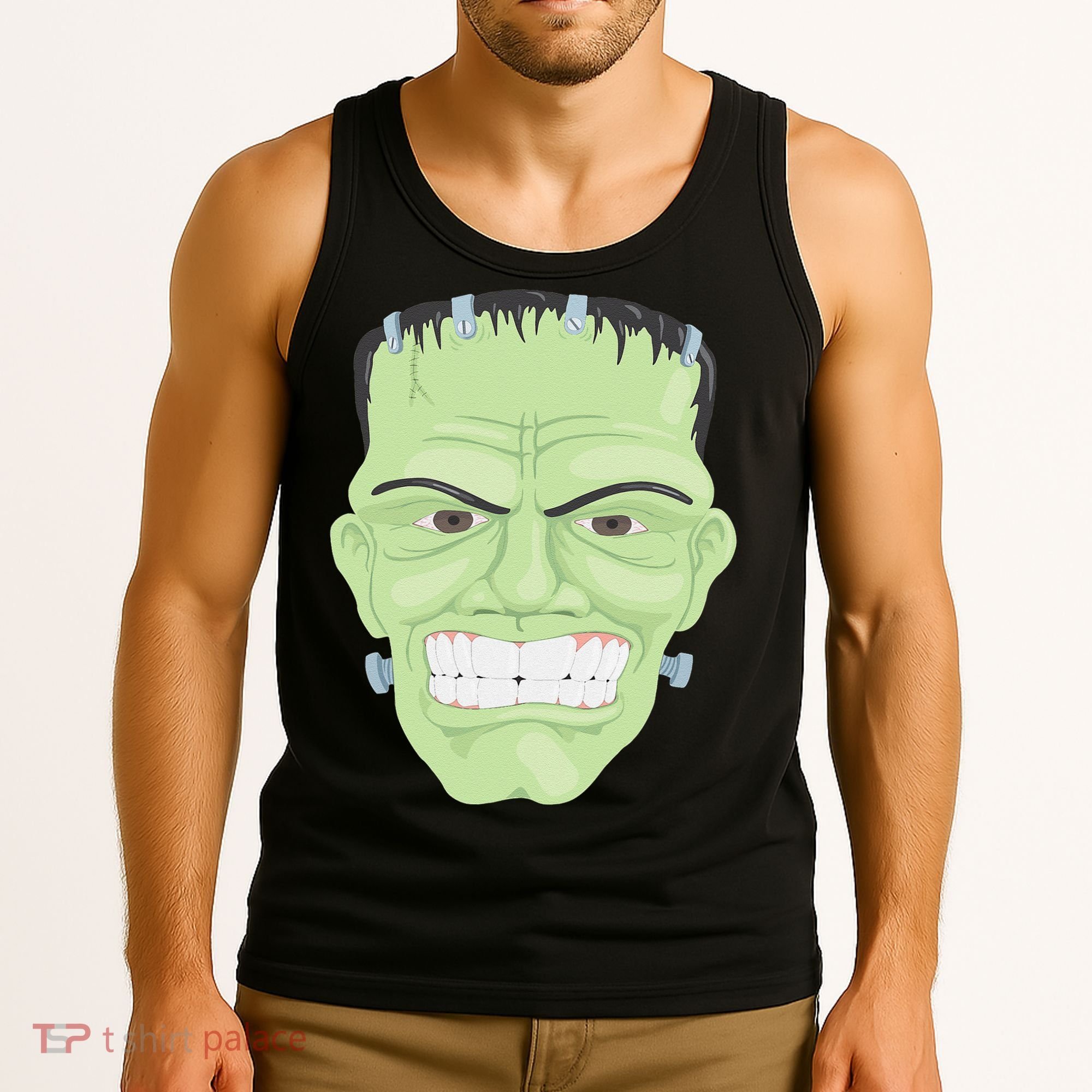 Halloween Frankenstein Head Terrifyingly Green Snarling Head Tank Top