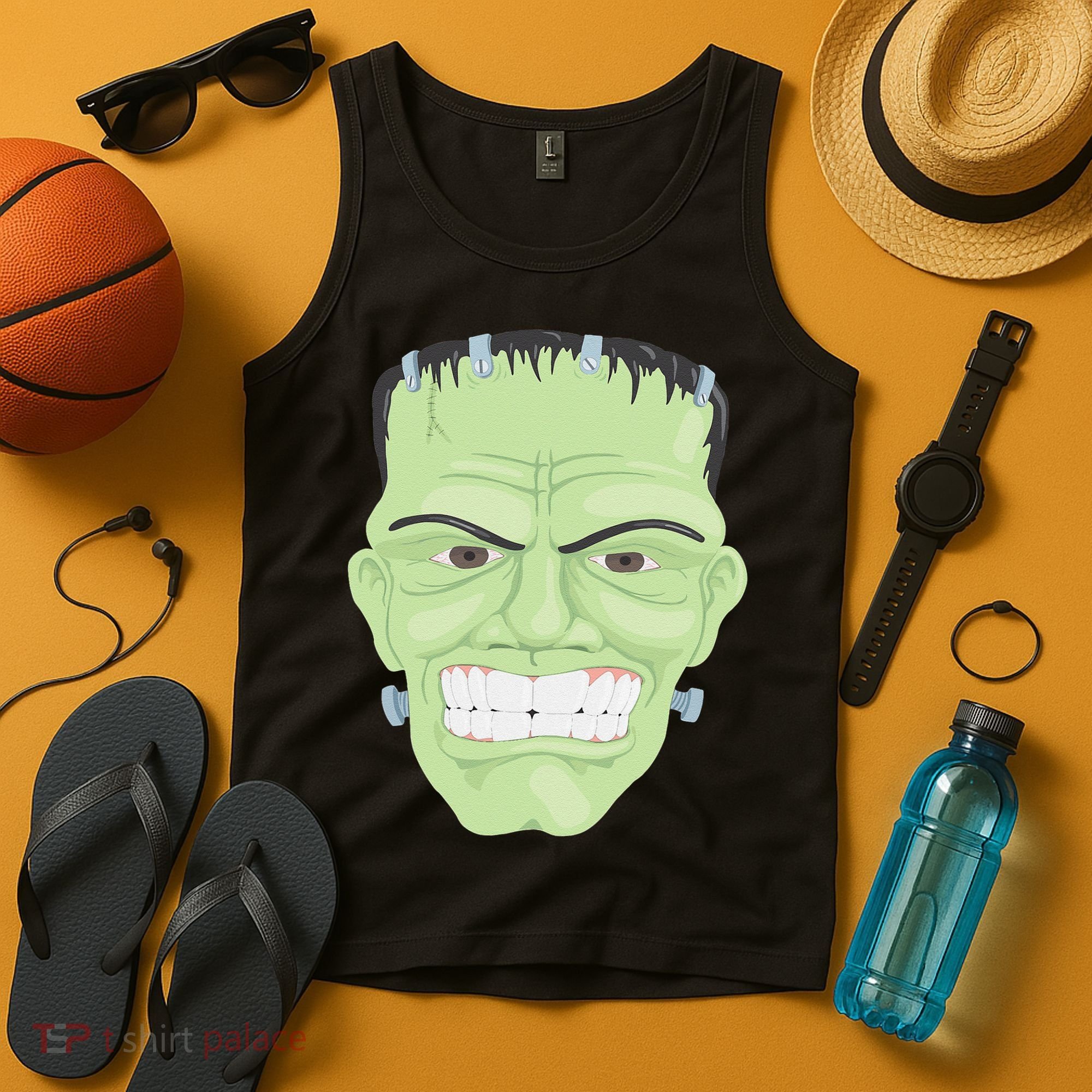 Halloween Frankenstein Head Terrifyingly Green Snarling Head Tank Top