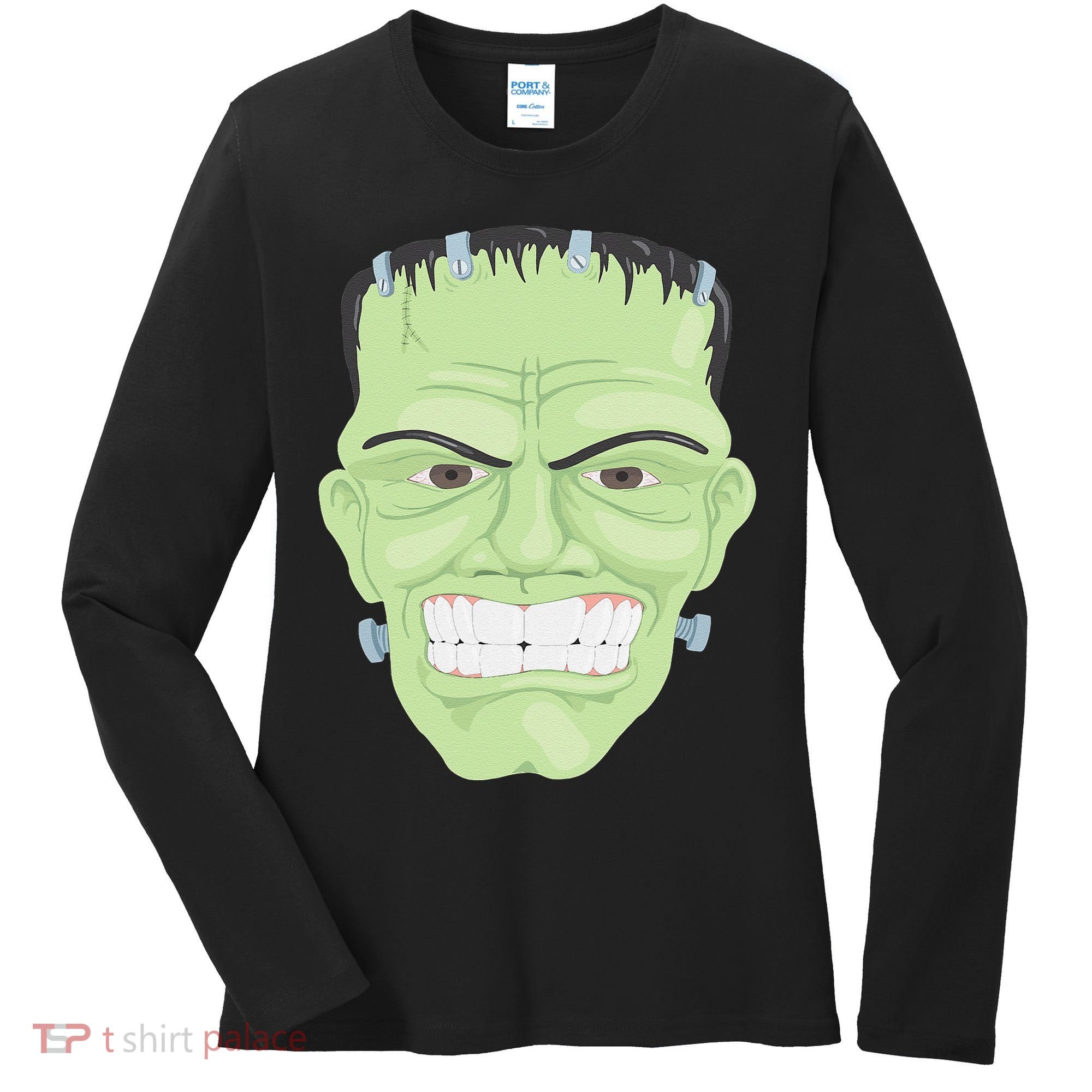 Halloween Frankenstein Head Terrifyingly Green Snarling Head Women's Long Sleeve Shirt
