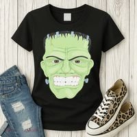 Halloween Frankenstein Head Terrifyingly Green Snarling Head Women's T-Shirt thumb 3