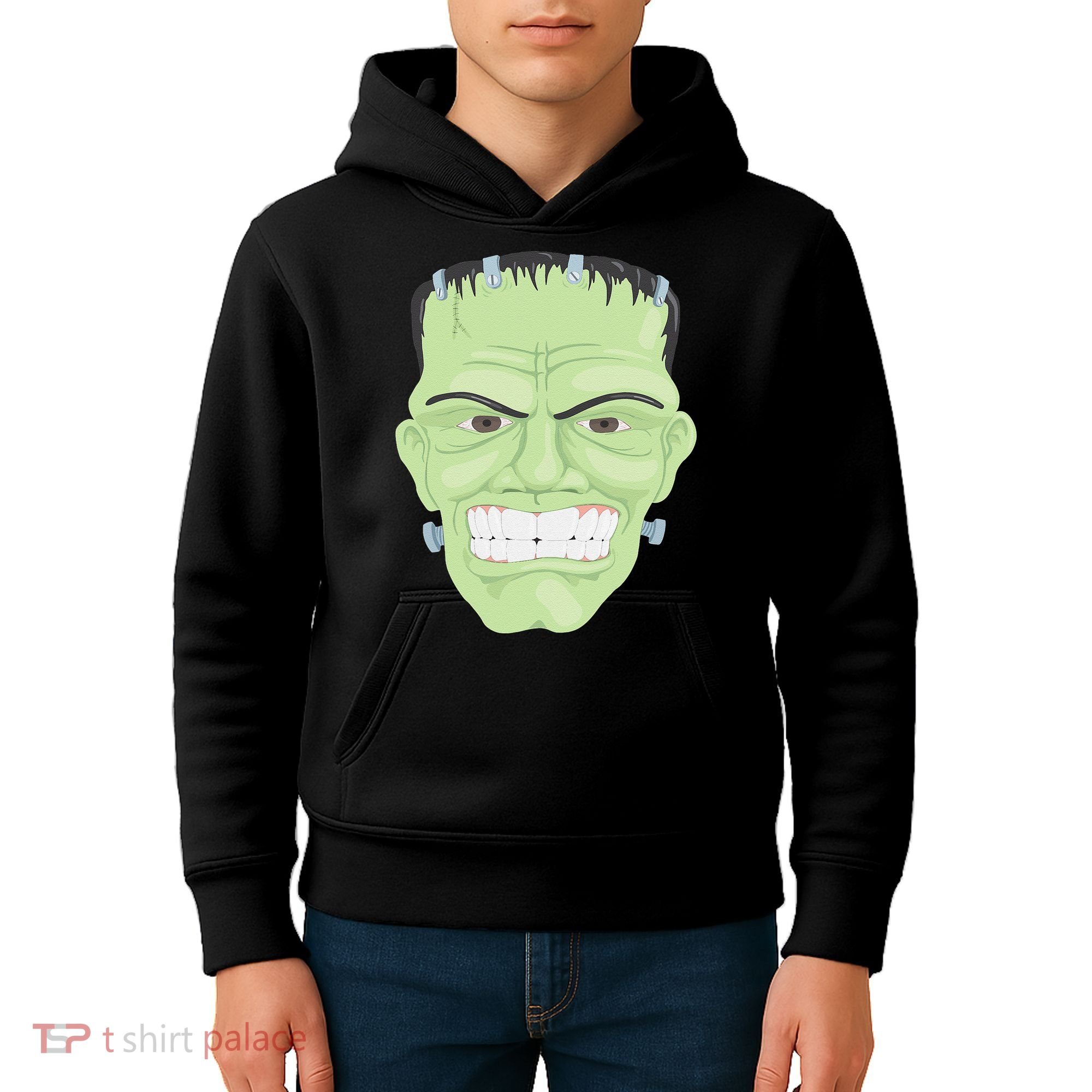 Halloween Frankenstein Head Terrifyingly Green Snarling Head Kids Hoodie