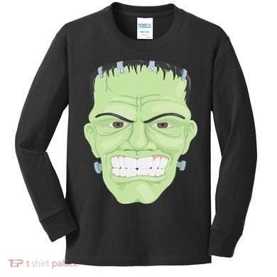 Halloween Frankenstein Head Terrifyingly Green Snarling Head Kids Long Sleeve Shirt