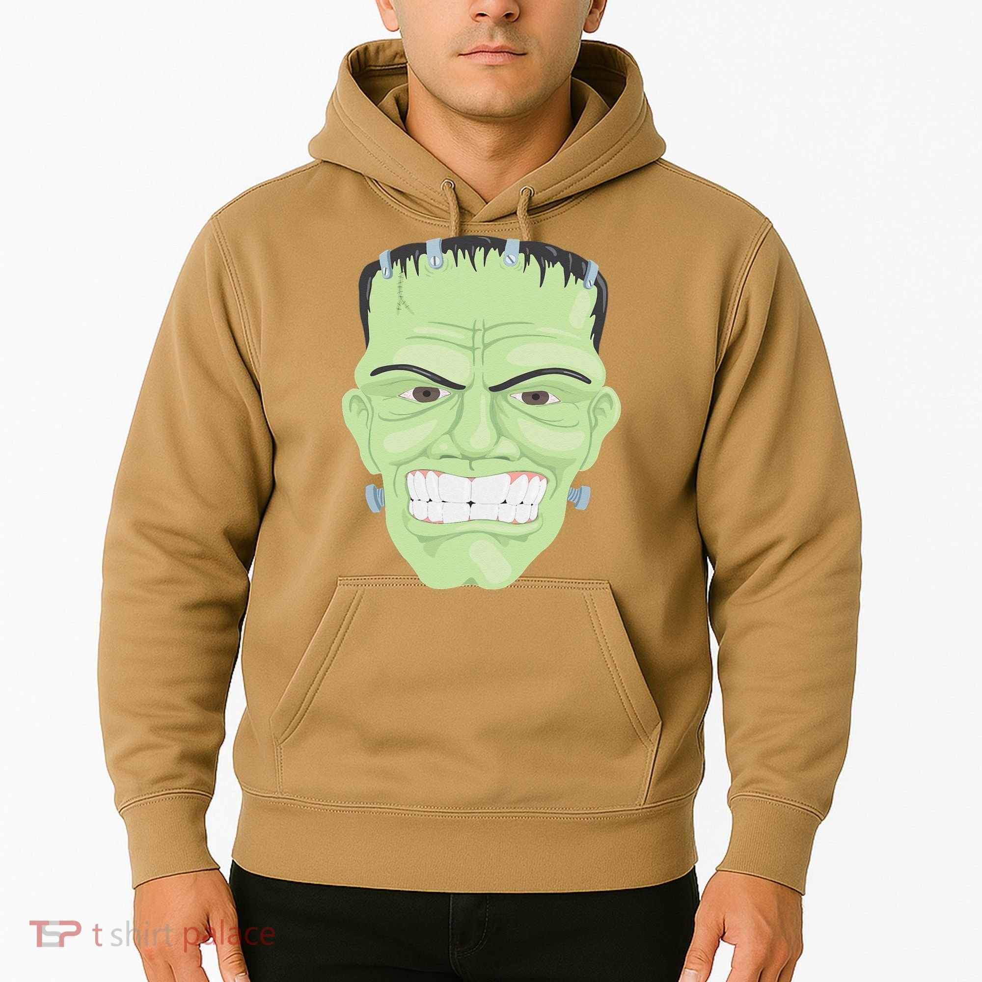 Halloween Frankenstein Head Terrifyingly Green Snarling Head Hoodie