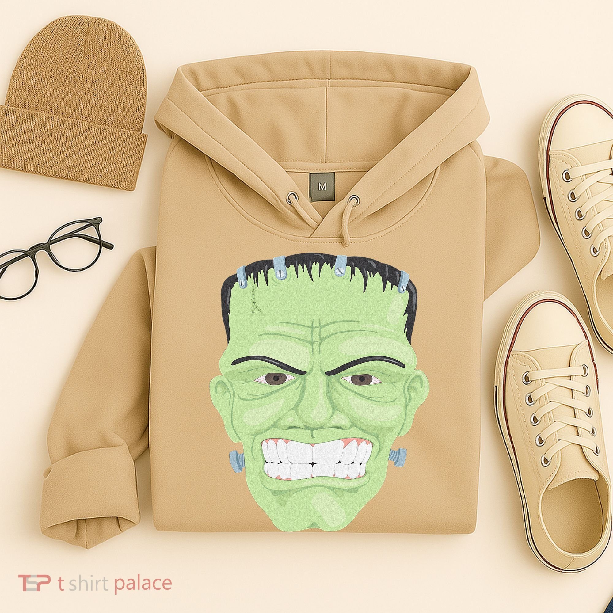 Halloween Frankenstein Head Terrifyingly Green Snarling Head Hoodie