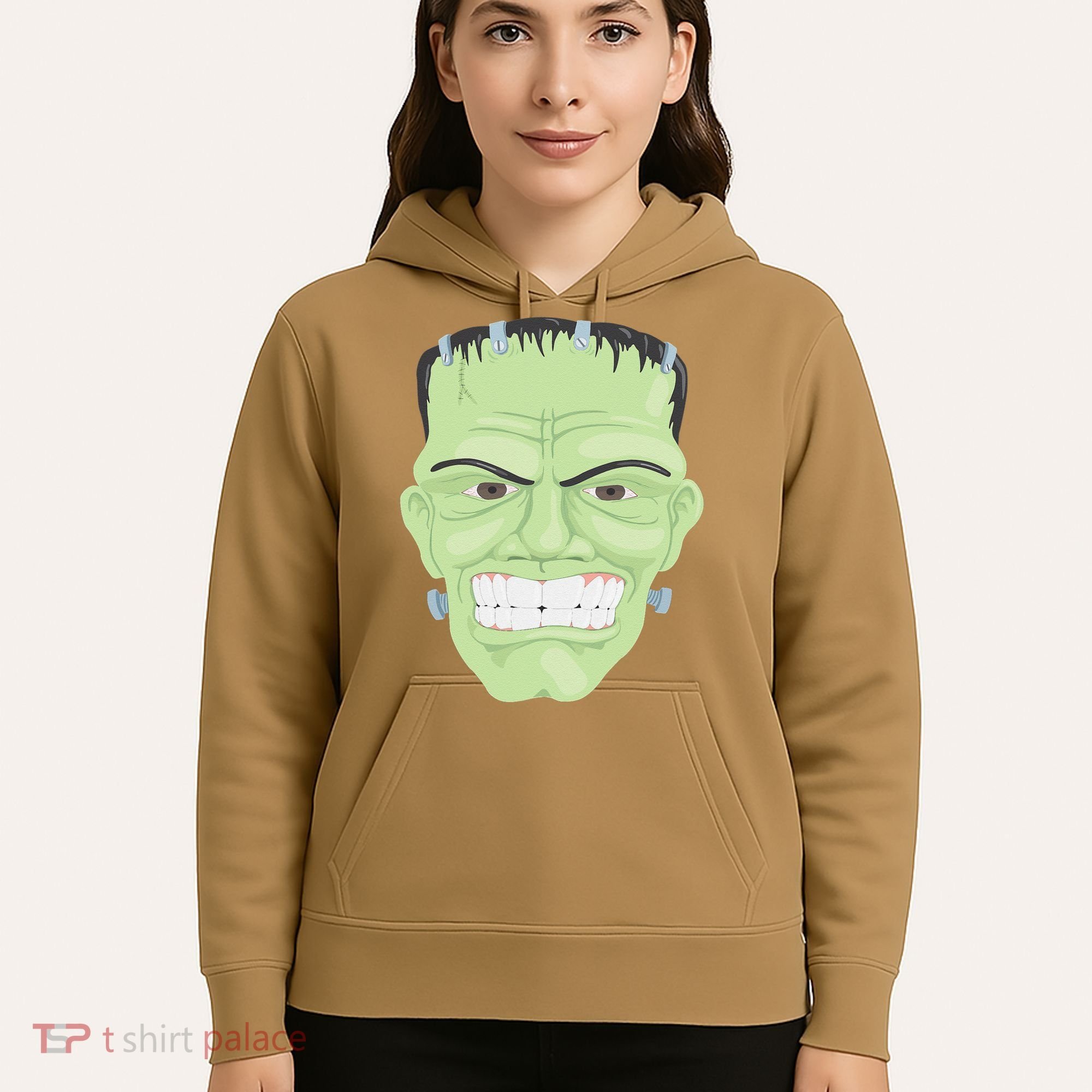 Halloween Frankenstein Head Terrifyingly Green Snarling Head Hoodie