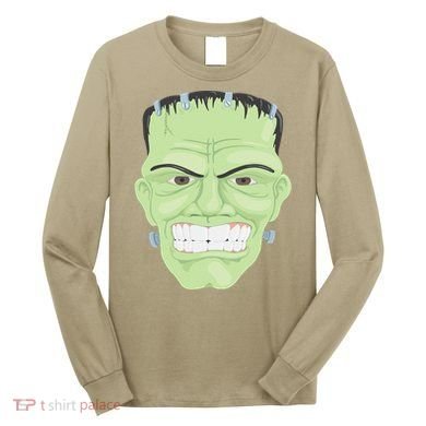 Halloween Frankenstein Head Terrifyingly Green Snarling Head Long Sleeve Shirt