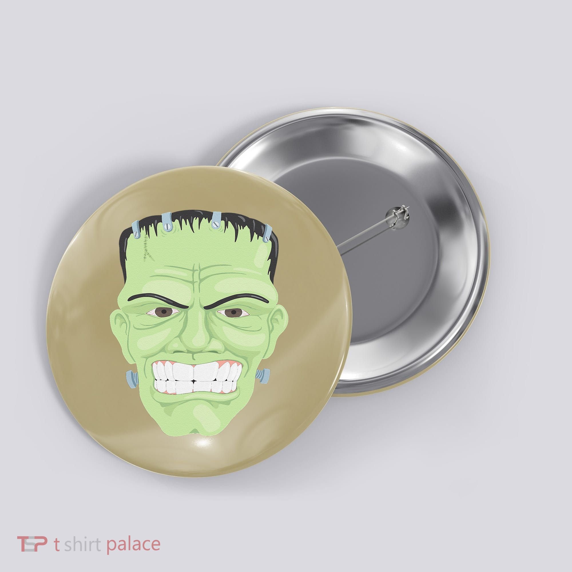Halloween Frankenstein Head Terrifyingly Green Snarling Head Button