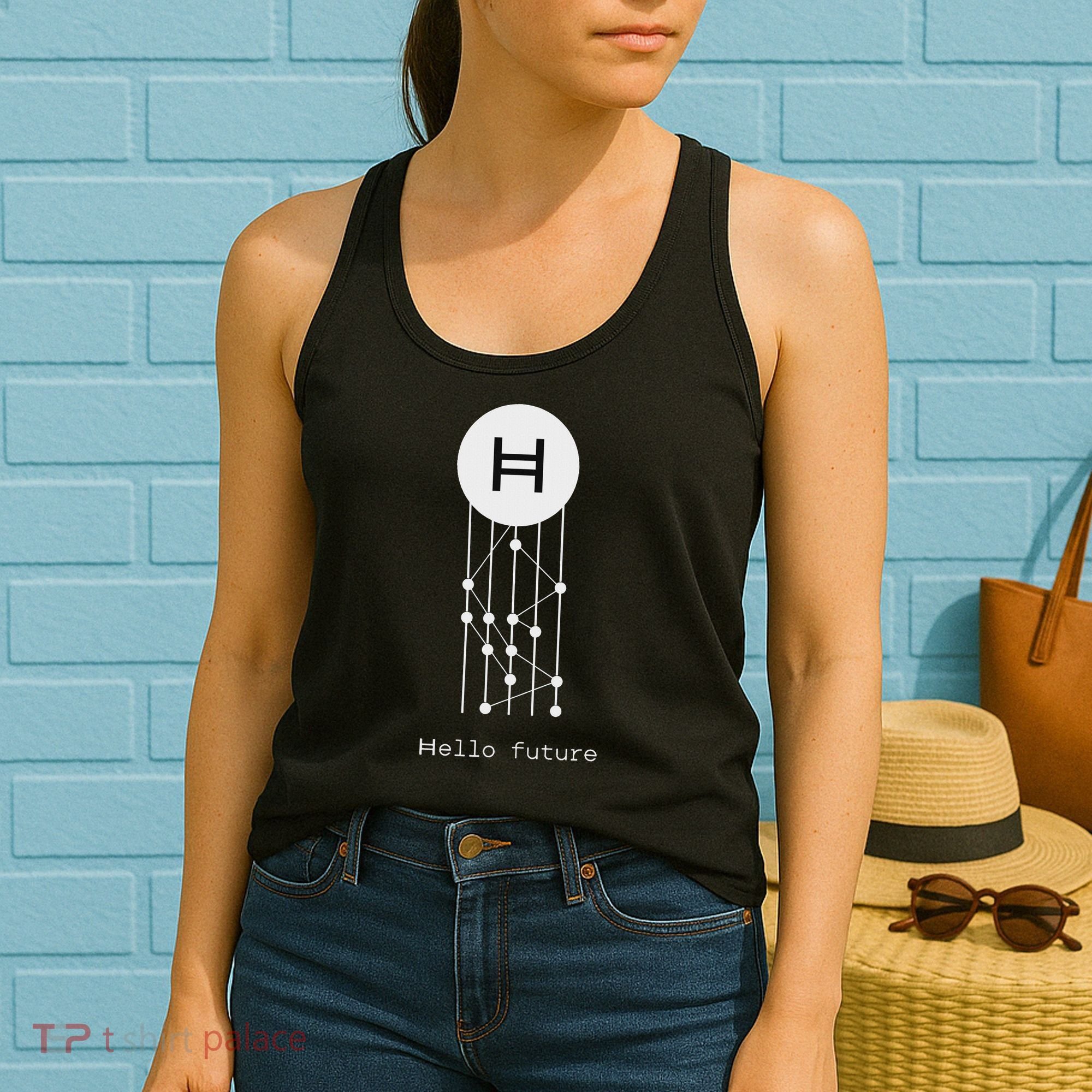 Hello Future Hbar Hedera Hashgraph Solana Kaspa Xrp Crypto Women's Tank Top