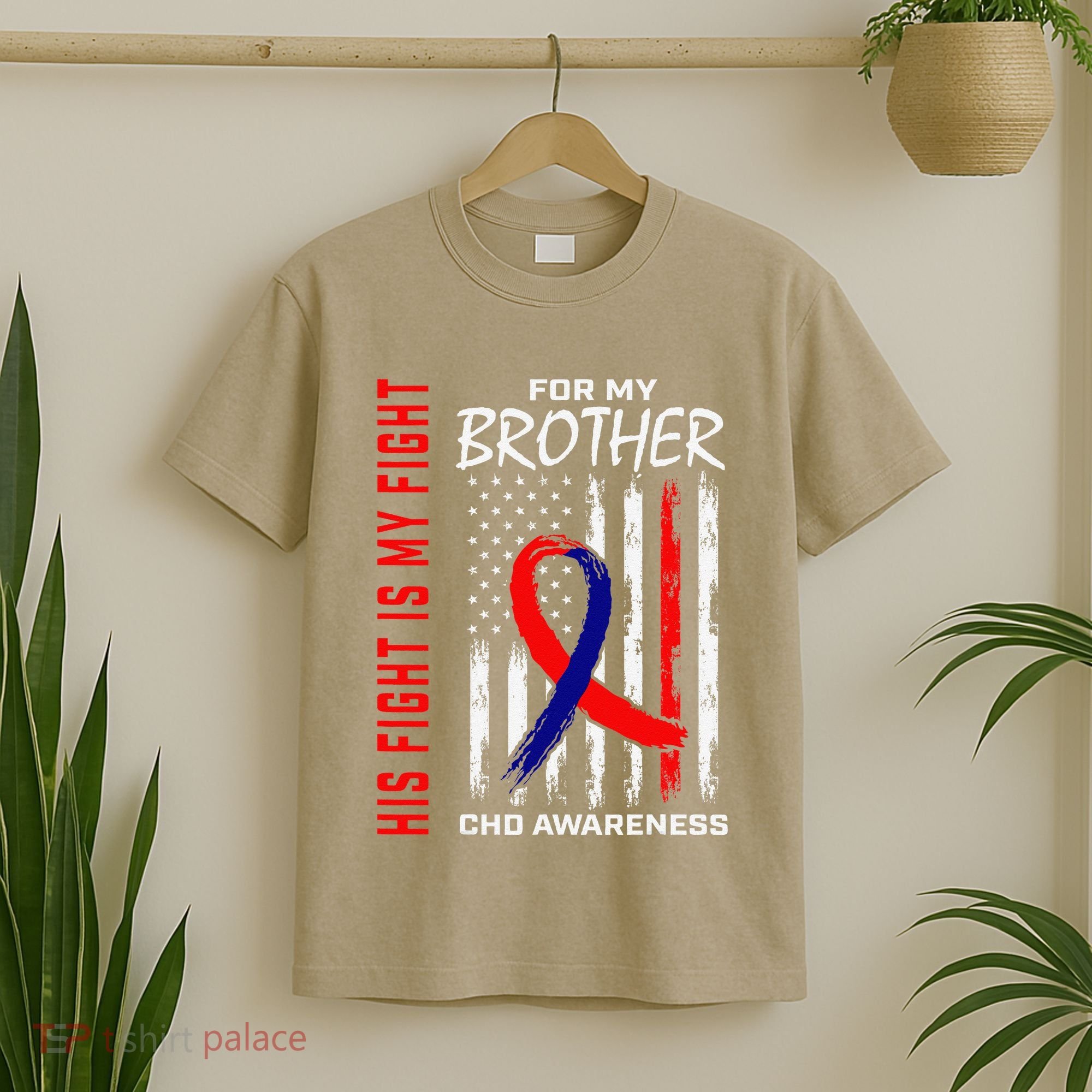 His Fight Is My Fight Chd Awareness Brother American Flag Gift T-Shirt