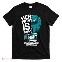 Her Fight Is My Fight Ovarian Cancer Awareness Teal Ribbon T-Shirt thumb 0