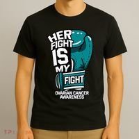 Her Fight Is My Fight Ovarian Cancer Awareness Teal Ribbon T-Shirt thumb 3