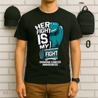 Her Fight Is My Fight Ovarian Cancer Awareness Teal Ribbon T-Shirt thumb 6