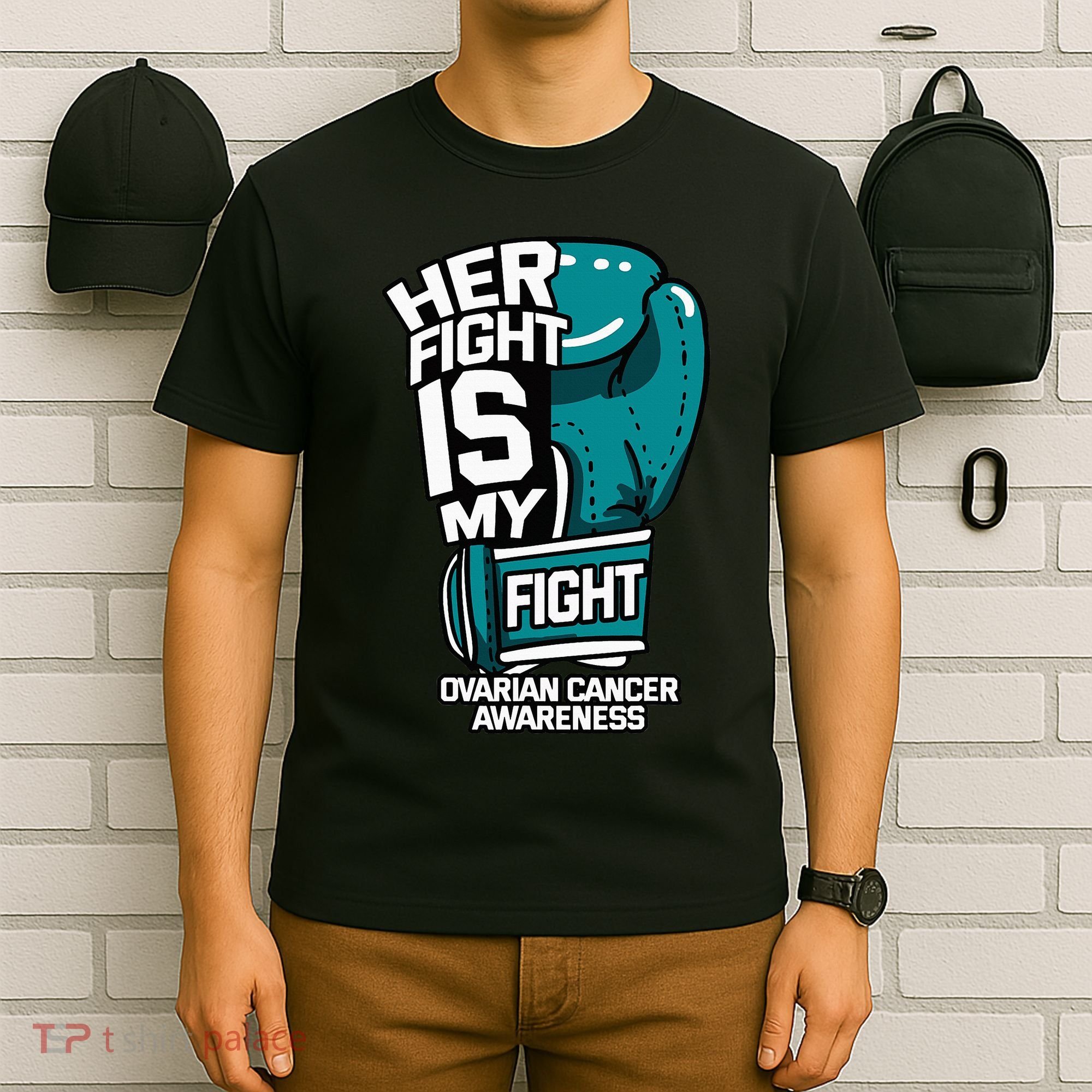 Her Fight Is My Fight Ovarian Cancer Awareness Teal Ribbon T-Shirt
