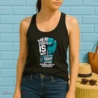 Her Fight Is My Fight Ovarian Cancer Awareness Teal Ribbon Women's Tank Top thumb 2