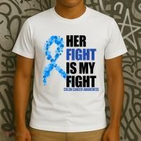 Her Fight Is My Fight Colon Cancer Awareness Ribbon T-Shirt thumb 3