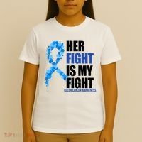 Her Fight Is My Fight Colon Cancer Awareness Ribbon T-Shirt thumb 4