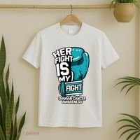 Her Fight Is My Fight Ovarian Cancer Awareness Teal Ribbon T-Shirt thumb 2