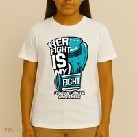 Her Fight Is My Fight Ovarian Cancer Awareness Teal Ribbon T-Shirt thumb 4
