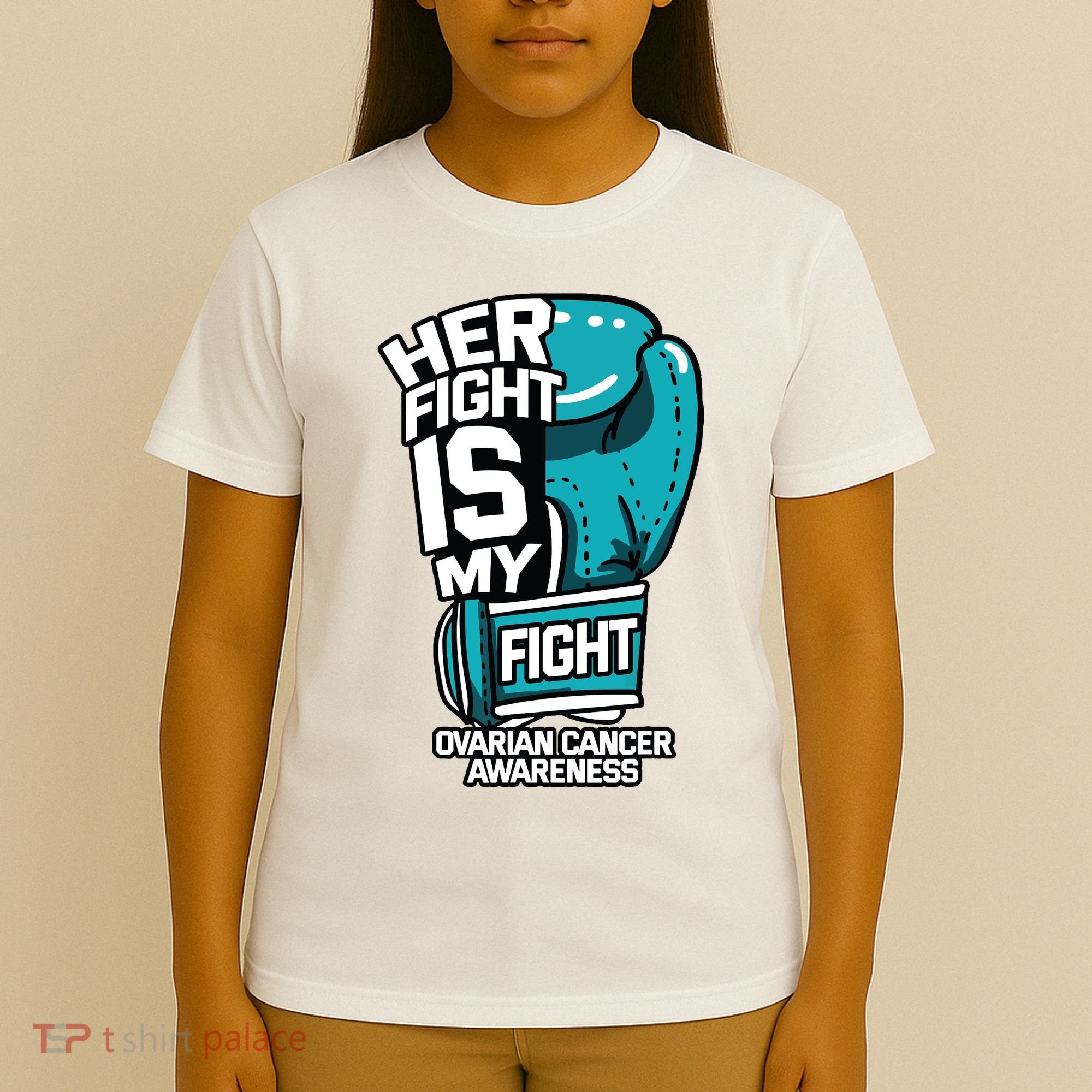 Her Fight Is My Fight Ovarian Cancer Awareness Teal Ribbon T-Shirt