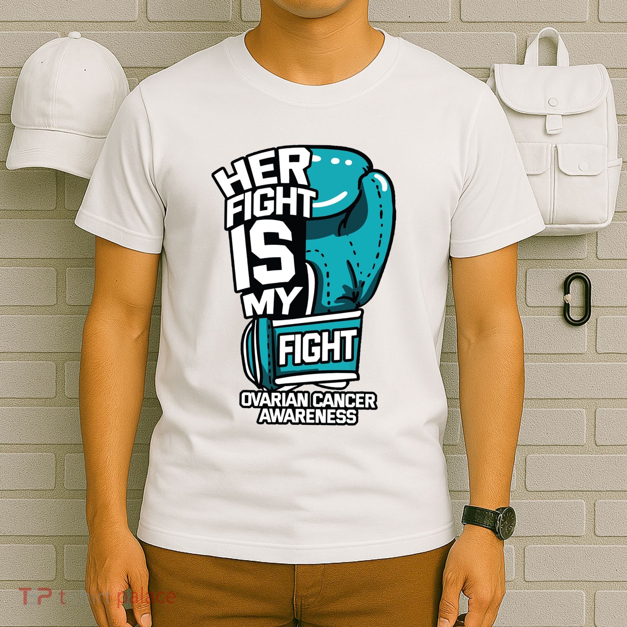 Her Fight Is My Fight Ovarian Cancer Awareness Teal Ribbon T-Shirt