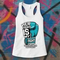 Her Fight Is My Fight Ovarian Cancer Awareness Teal Ribbon Women's Tank Top thumb 3