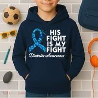 His Fight Is My Fight Diabetes Awareness Kids Hoodie thumb 2