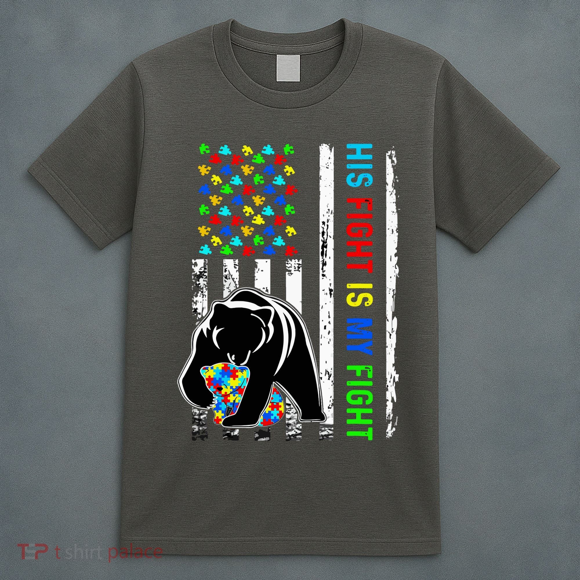 His Fight Is My Fight American Flag Puzzle Autism Awareness T-Shirt