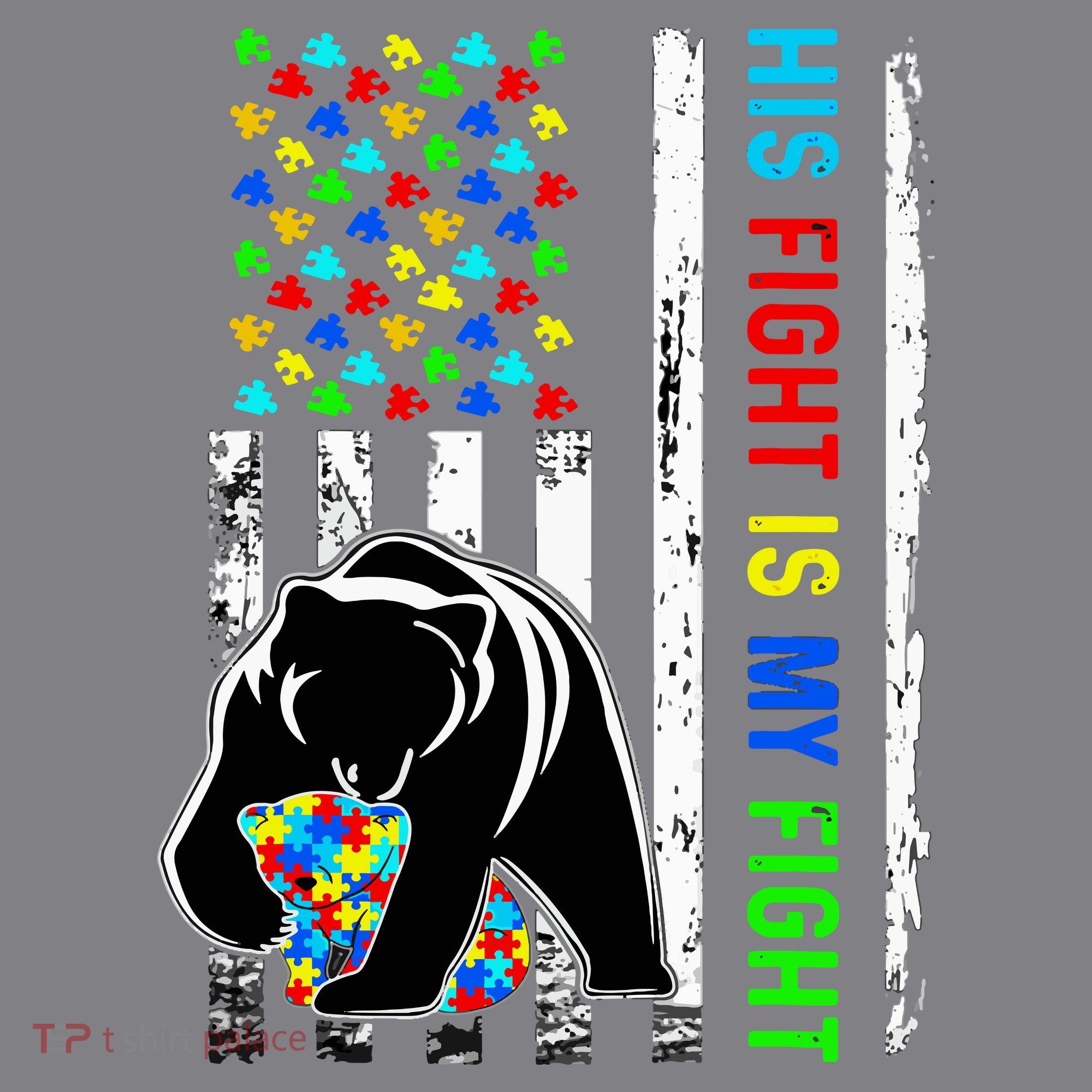 His Fight Is My Fight American Flag Puzzle Autism Awareness T-Shirt