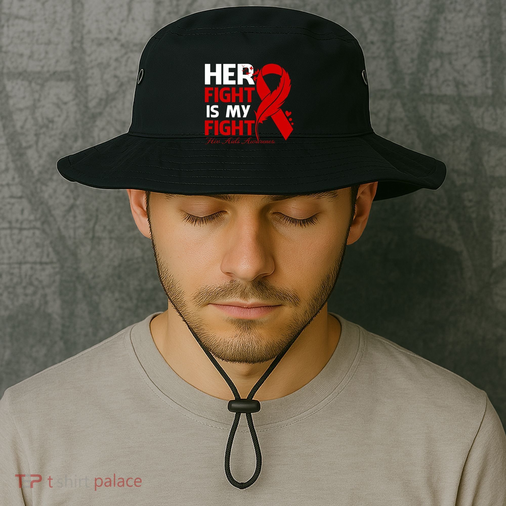 Her Fight Is My Fight Hiv Aids Awareness Feather Bucket Hat
