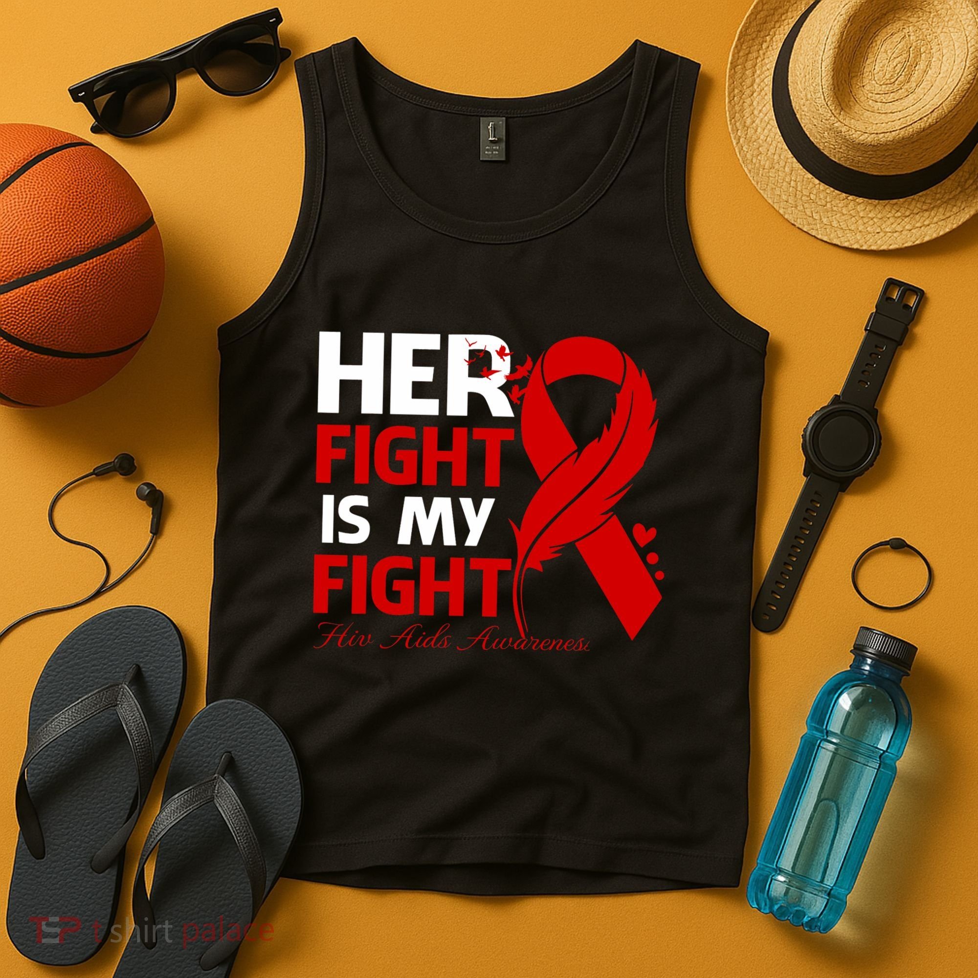 Her Fight Is My Fight Hiv Aids Awareness Feather Tank Top