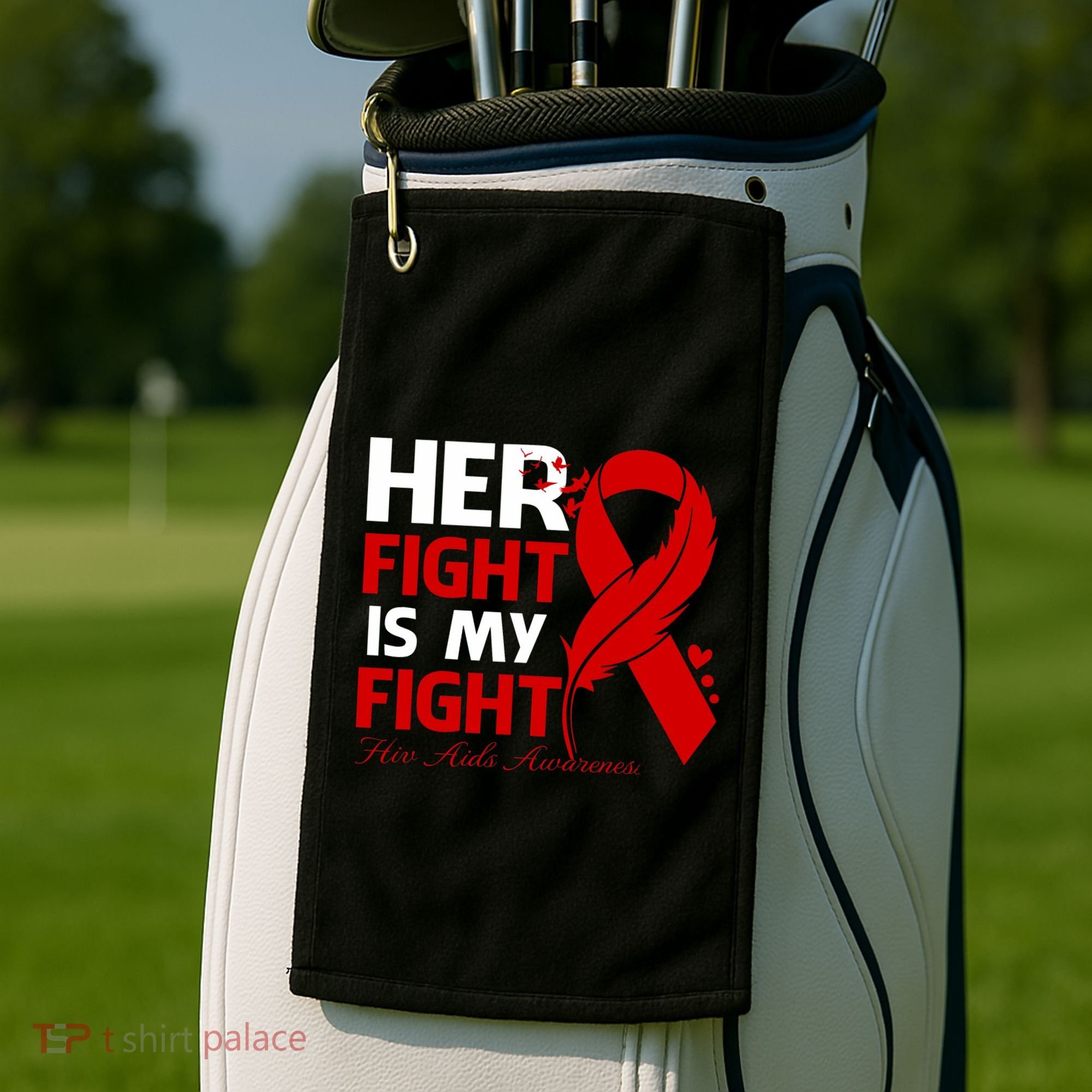 Her Fight Is My Fight Hiv Aids Awareness Feather Golf Towel