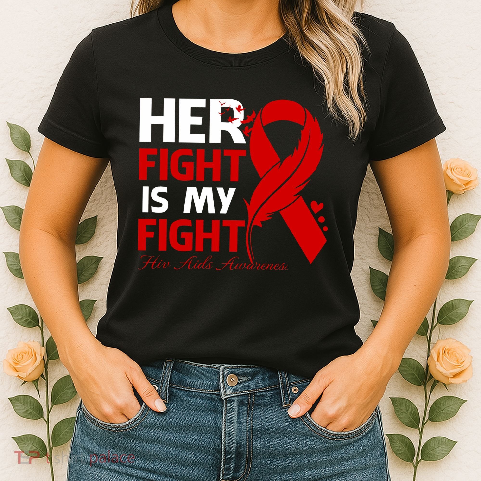 Her Fight Is My Fight Hiv Aids Awareness Feather Women's T-Shirt