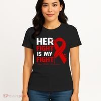 Her Fight Is My Fight Hiv Aids Awareness Feather Women's T-Shirt thumb 4