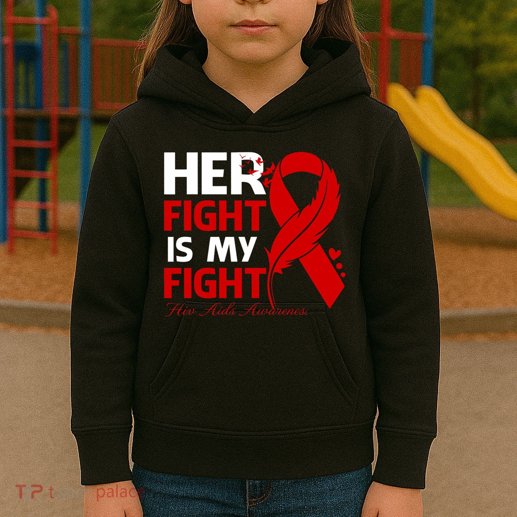 Her Fight Is My Fight Hiv Aids Awareness Feather Kids Hoodie