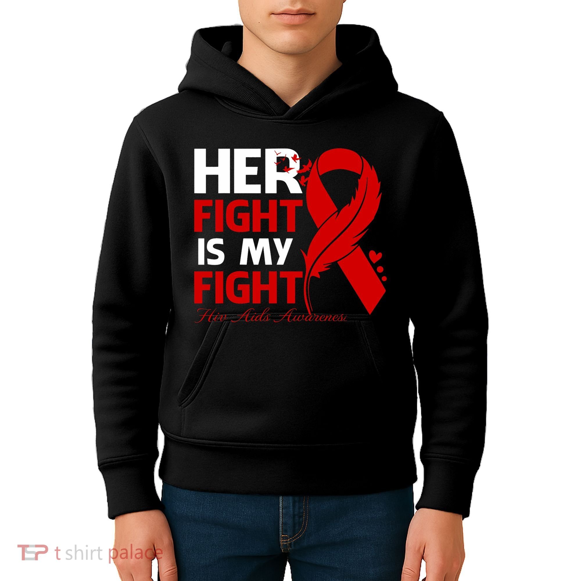 Her Fight Is My Fight Hiv Aids Awareness Feather Kids Hoodie