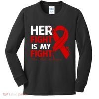 Her Fight Is My Fight Hiv Aids Awareness Feather Kids Long Sleeve Shirt thumb 0