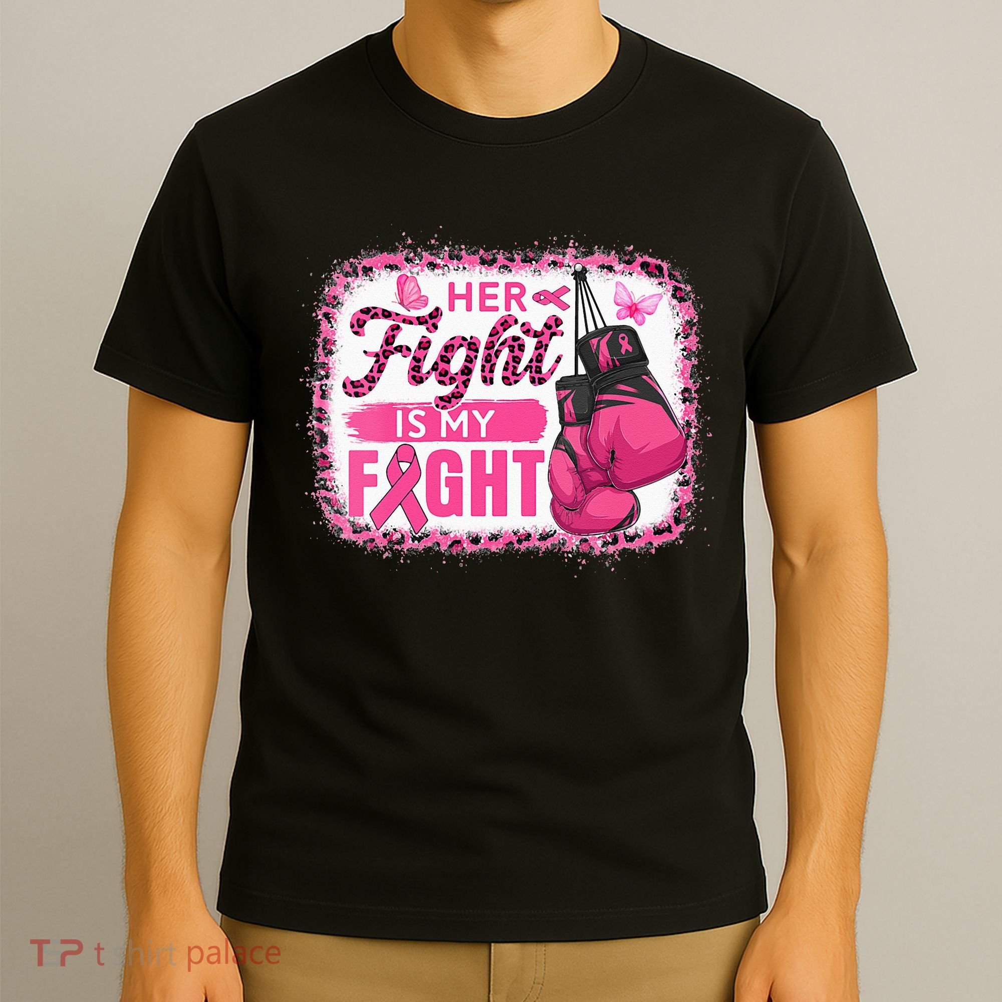 Her Fight Is My Fight Breast Cancer Awareness Boxing Gloves T-Shirt