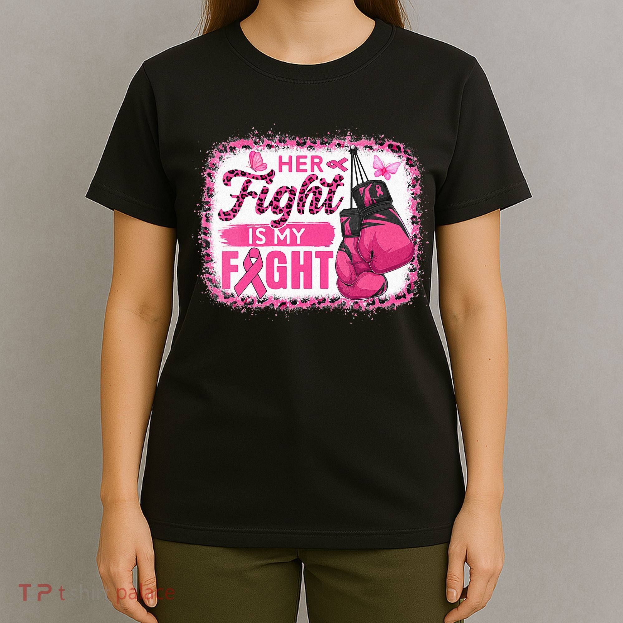 Her Fight Is My Fight Breast Cancer Awareness Boxing Gloves T-Shirt