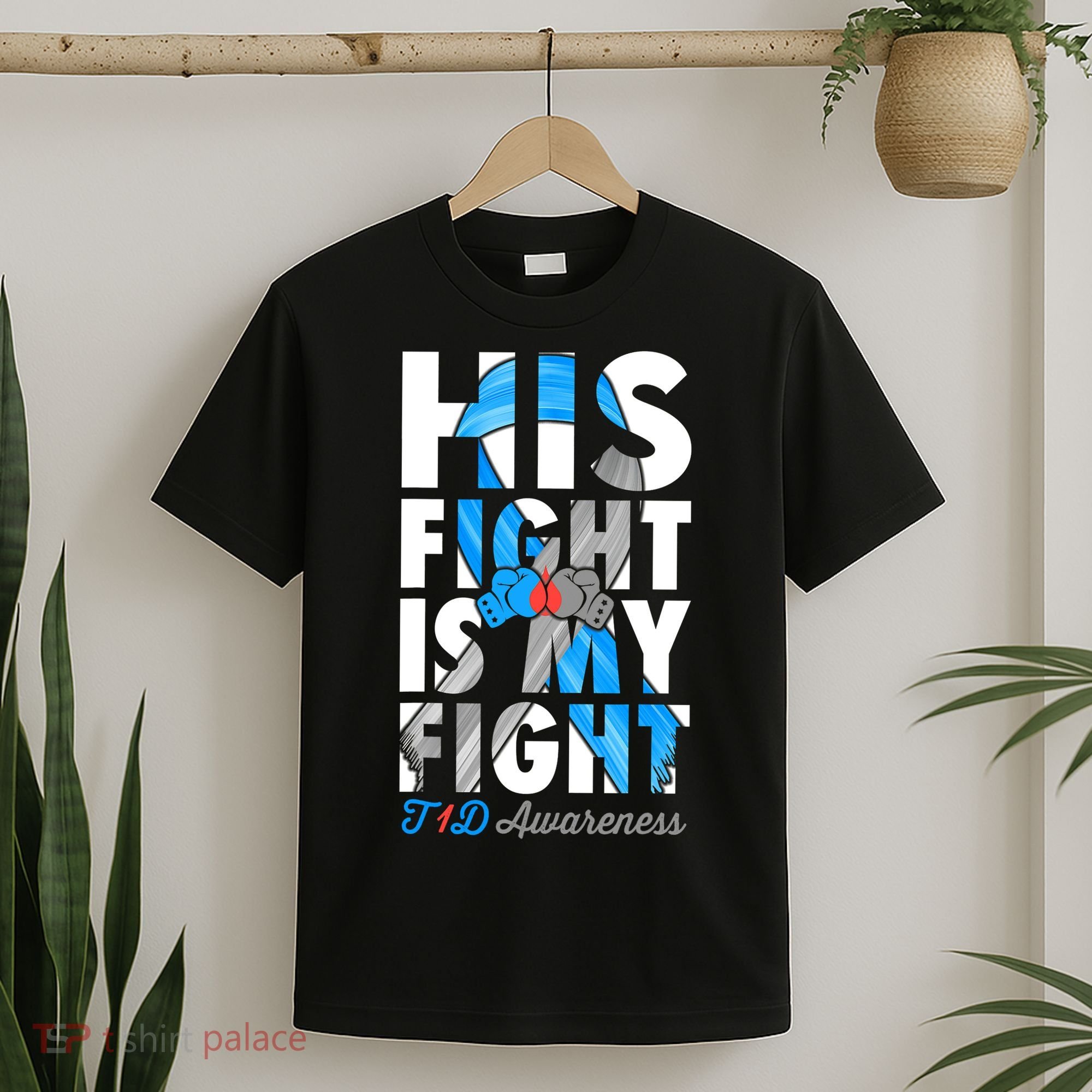 His Fight Is My Fight T1D Type 1 Diabetes Awareness Ribbon T-Shirt