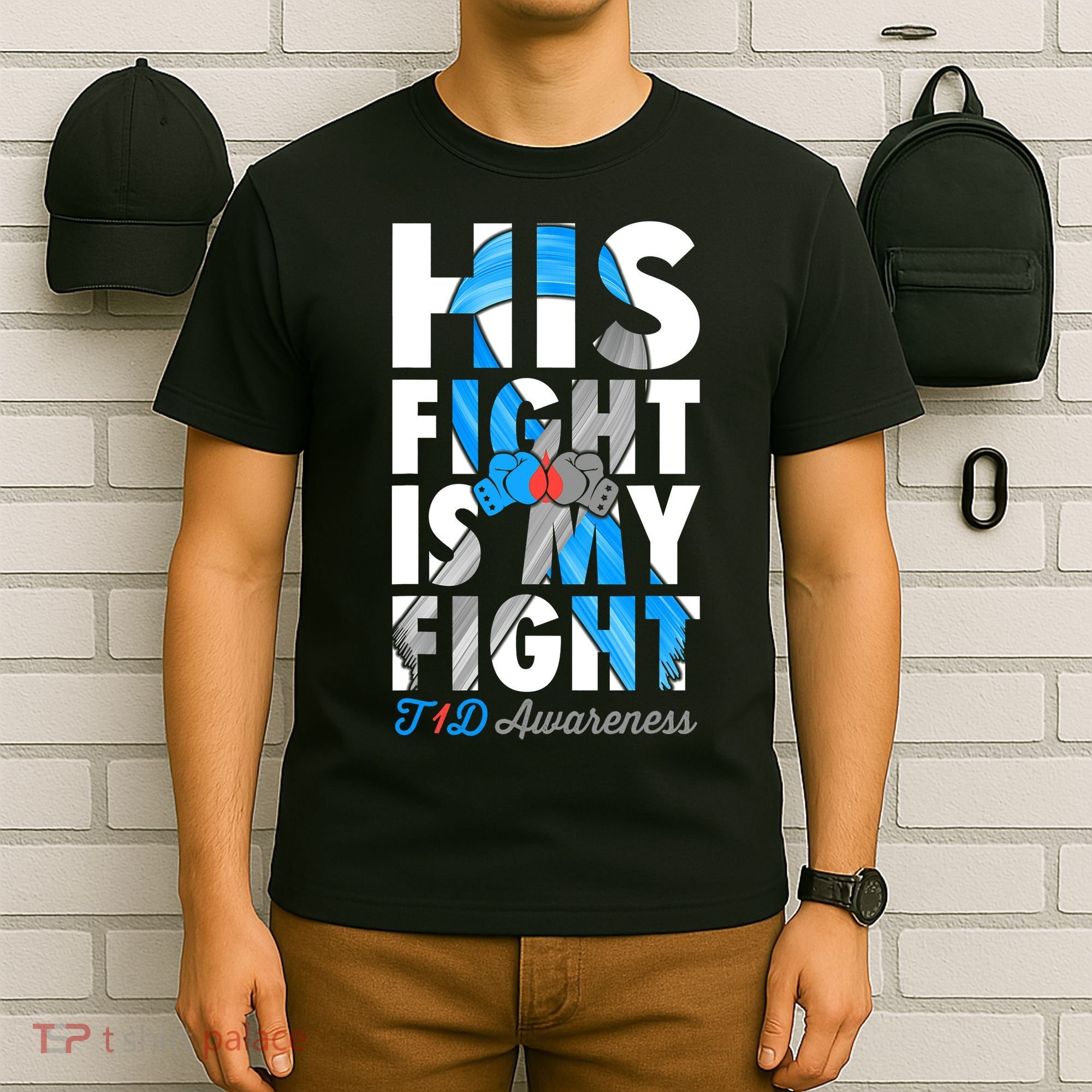 His Fight Is My Fight T1D Type 1 Diabetes Awareness Ribbon T-Shirt
