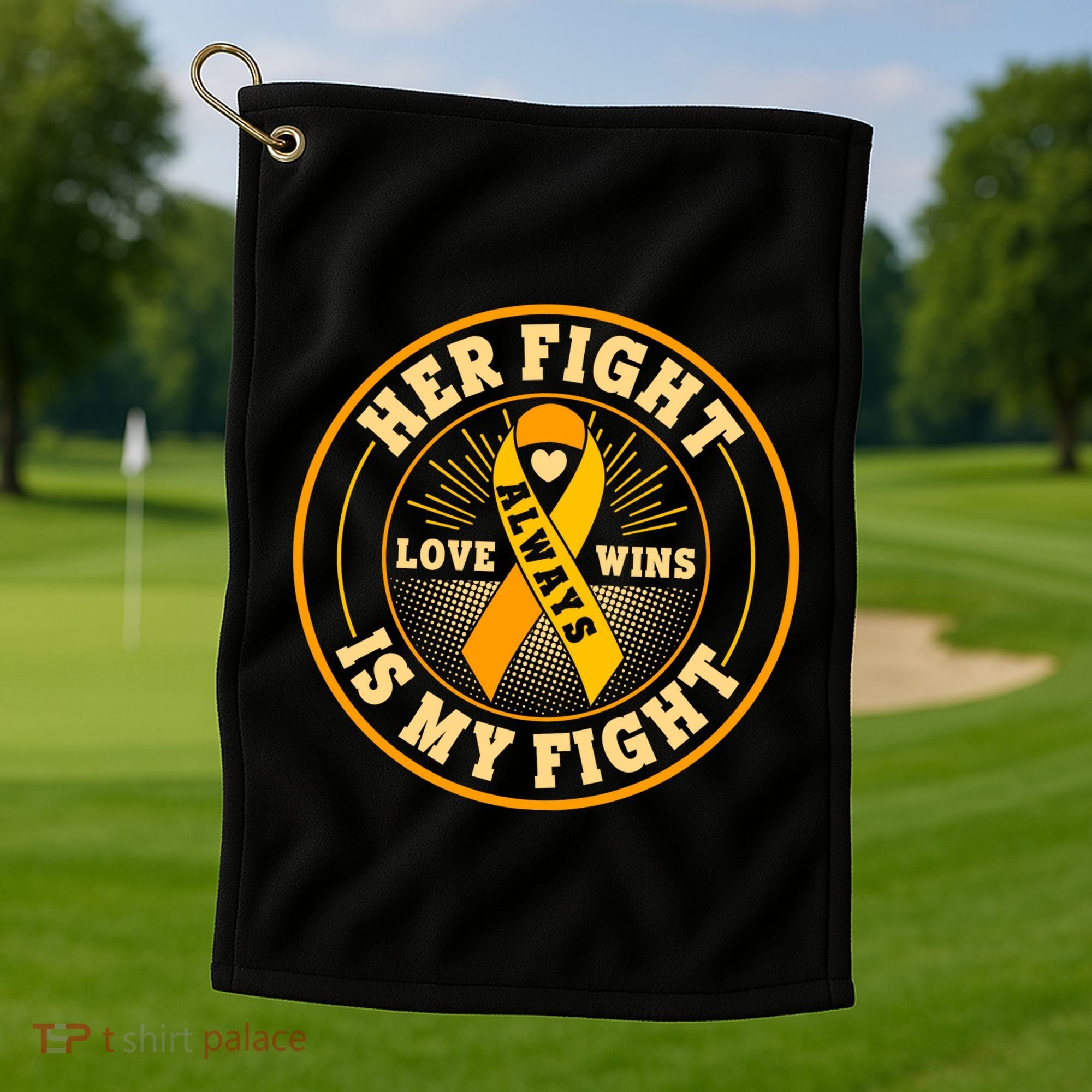 Her Fight Is My Fight Love Always Wins Emblem Golf Towel