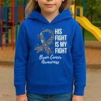 His Fight Is My Fight Brain Cancer Awareness Gift Kids Hoodie thumb 3