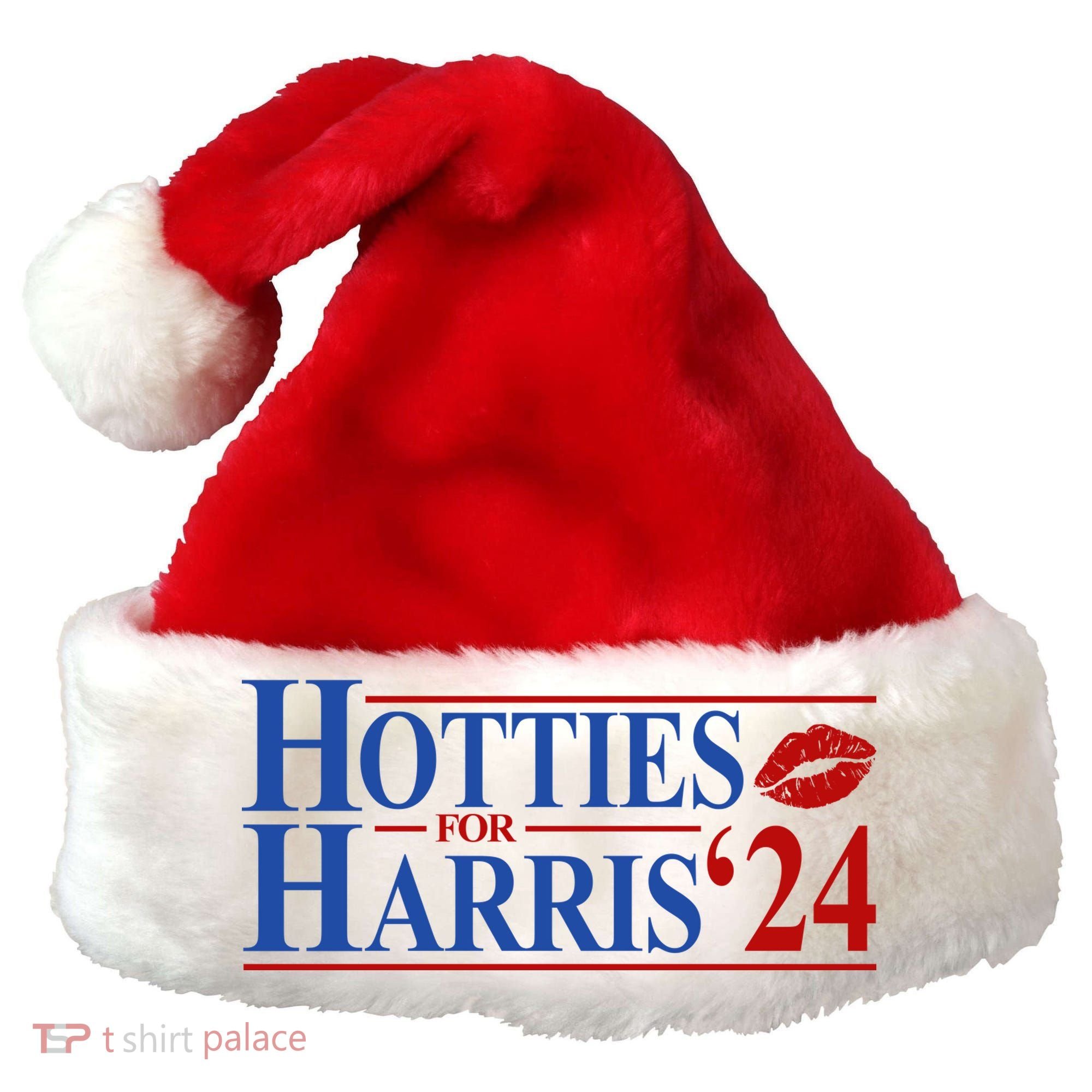 Hotties For Kamala Harris 2024 Smooch Lip Funny Politcal Santa Hat
