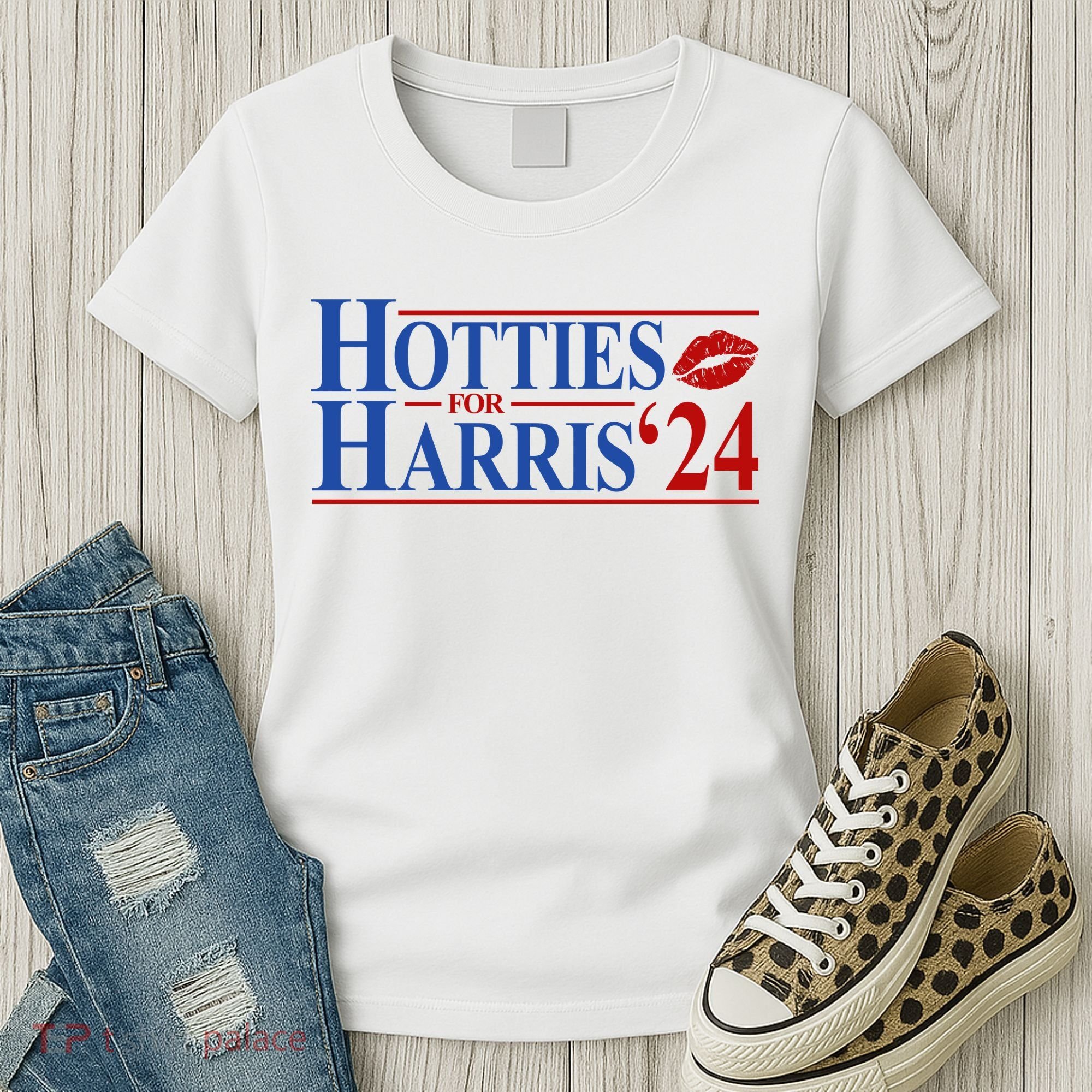 Hotties For Kamala Harris 2024 Smooch Lip Funny Politcal Women's T-Shirt
