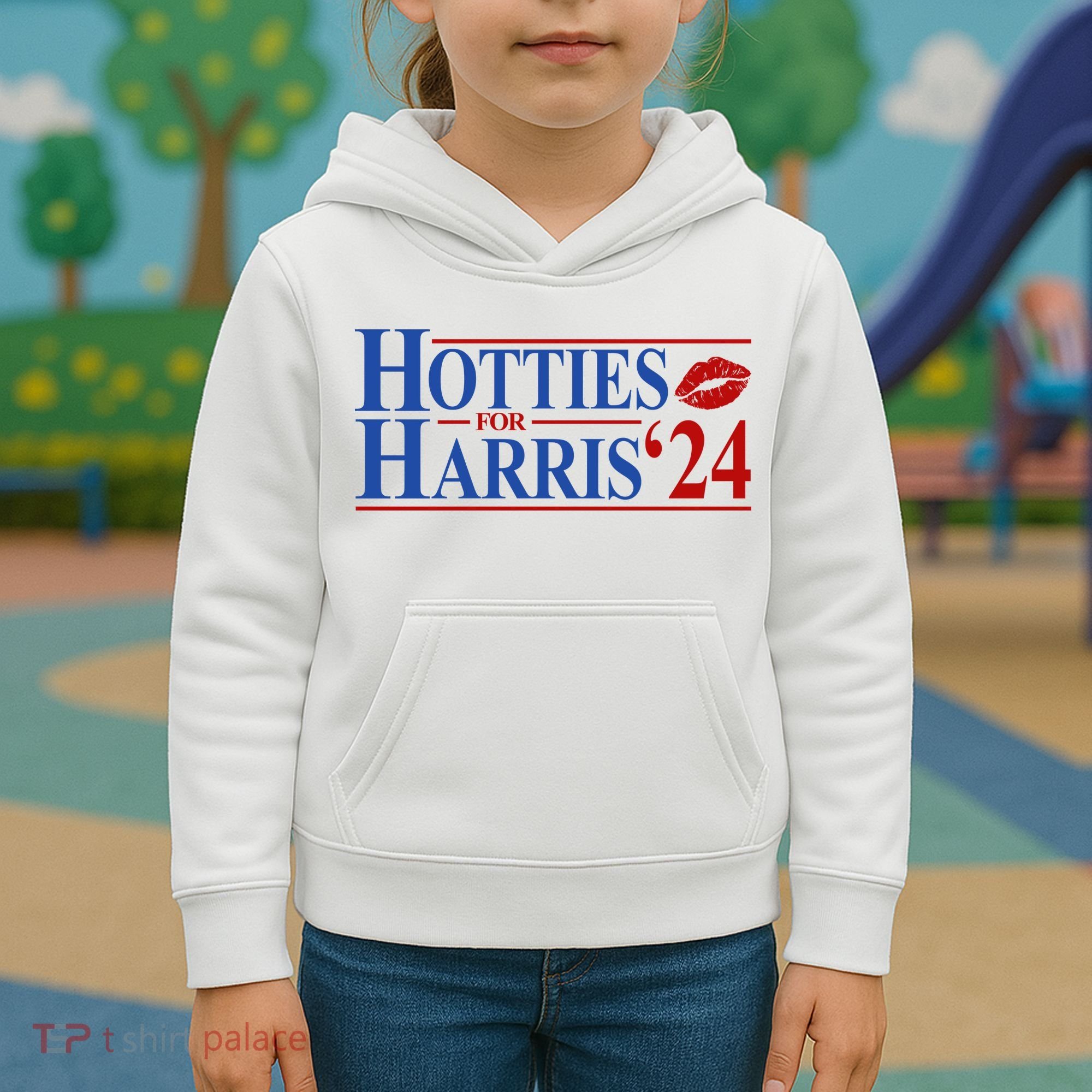 Hotties For Kamala Harris 2024 Smooch Lip Funny Politcal Kids Hoodie