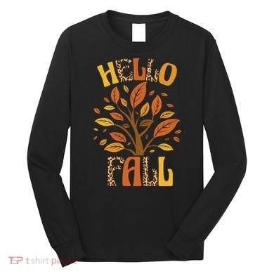 Hello Fall Leopard Season Nature Long Sleeve Shirt