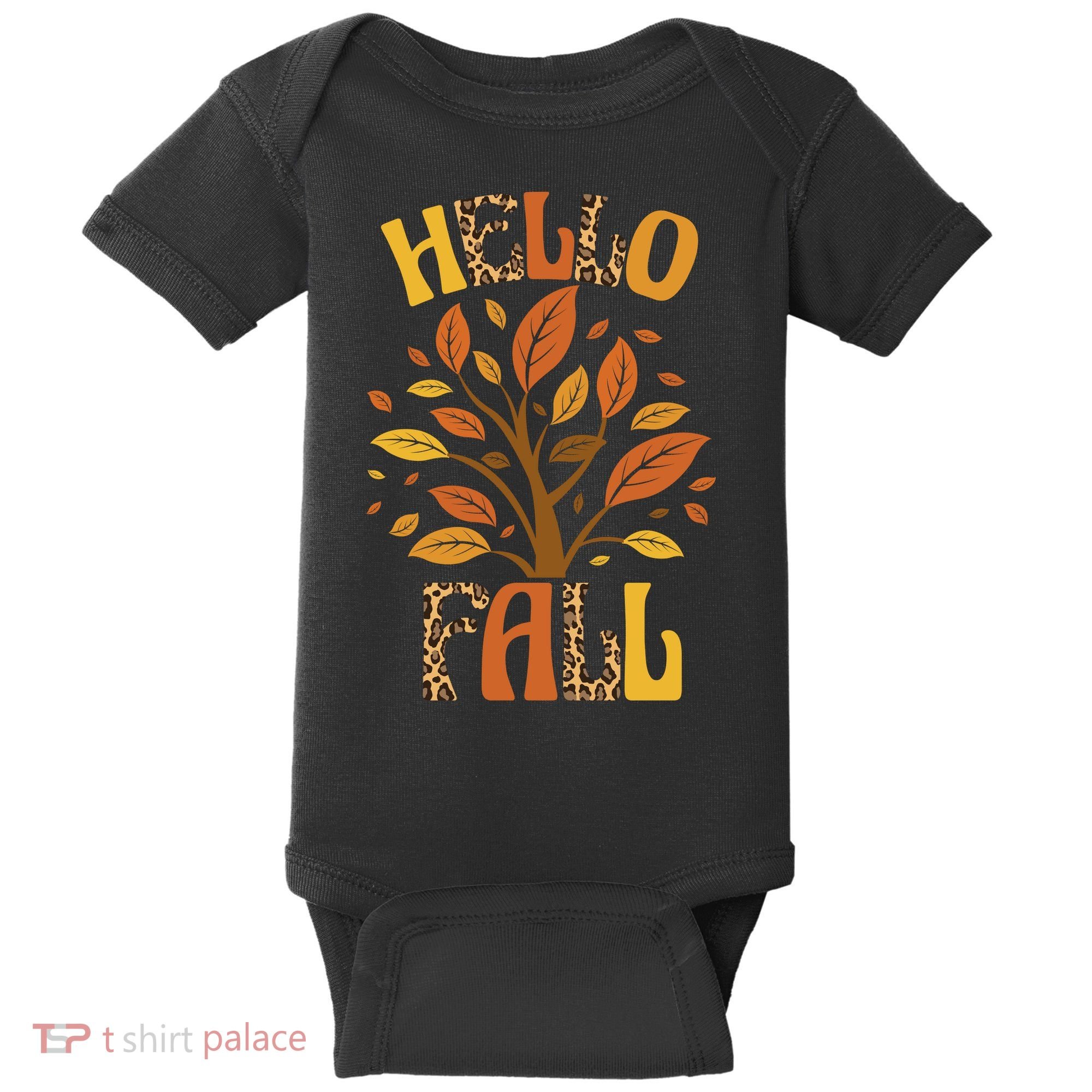 Hello Fall Leopard Season Nature Baby Bodysuit