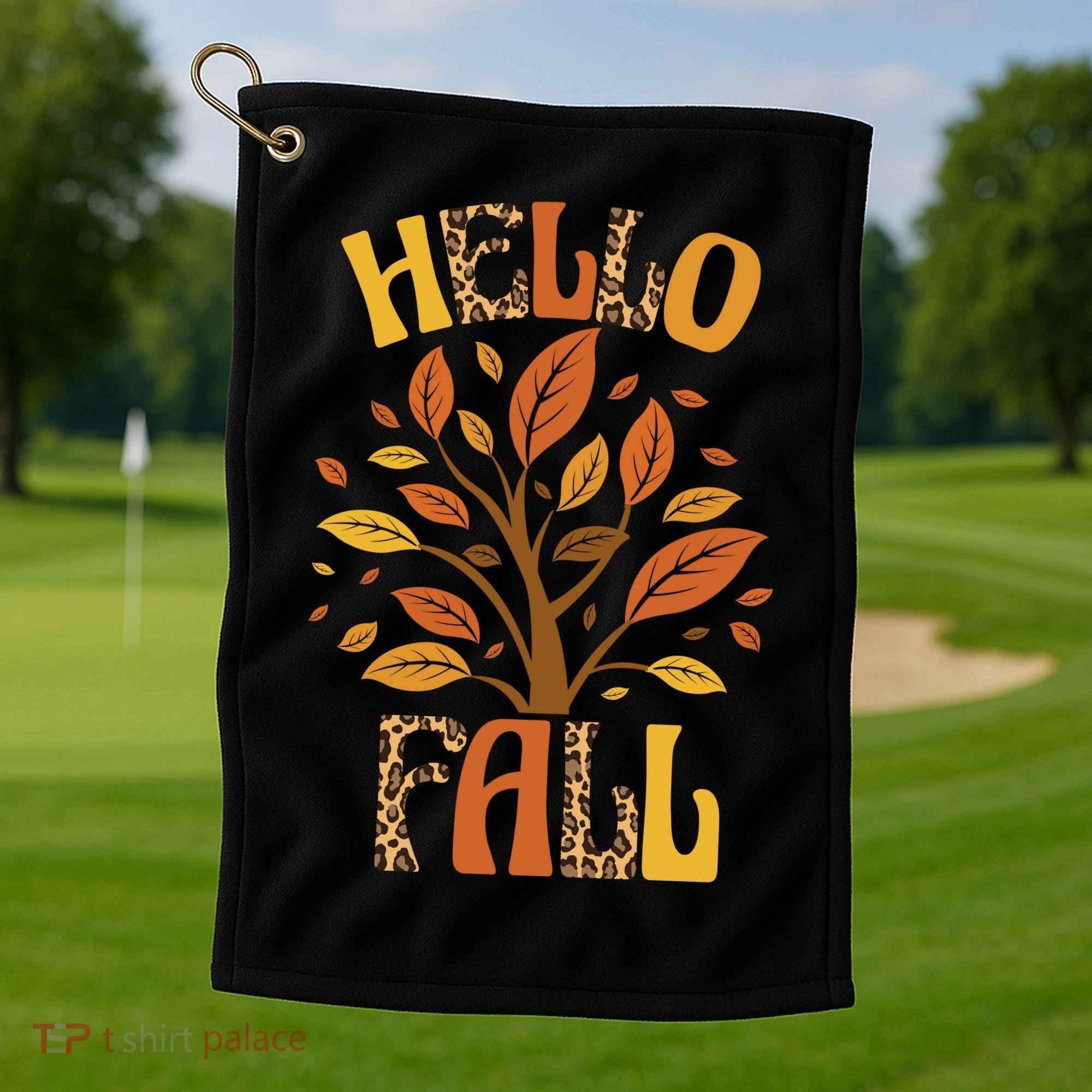 Hello Fall Leopard Season Nature Golf Towel